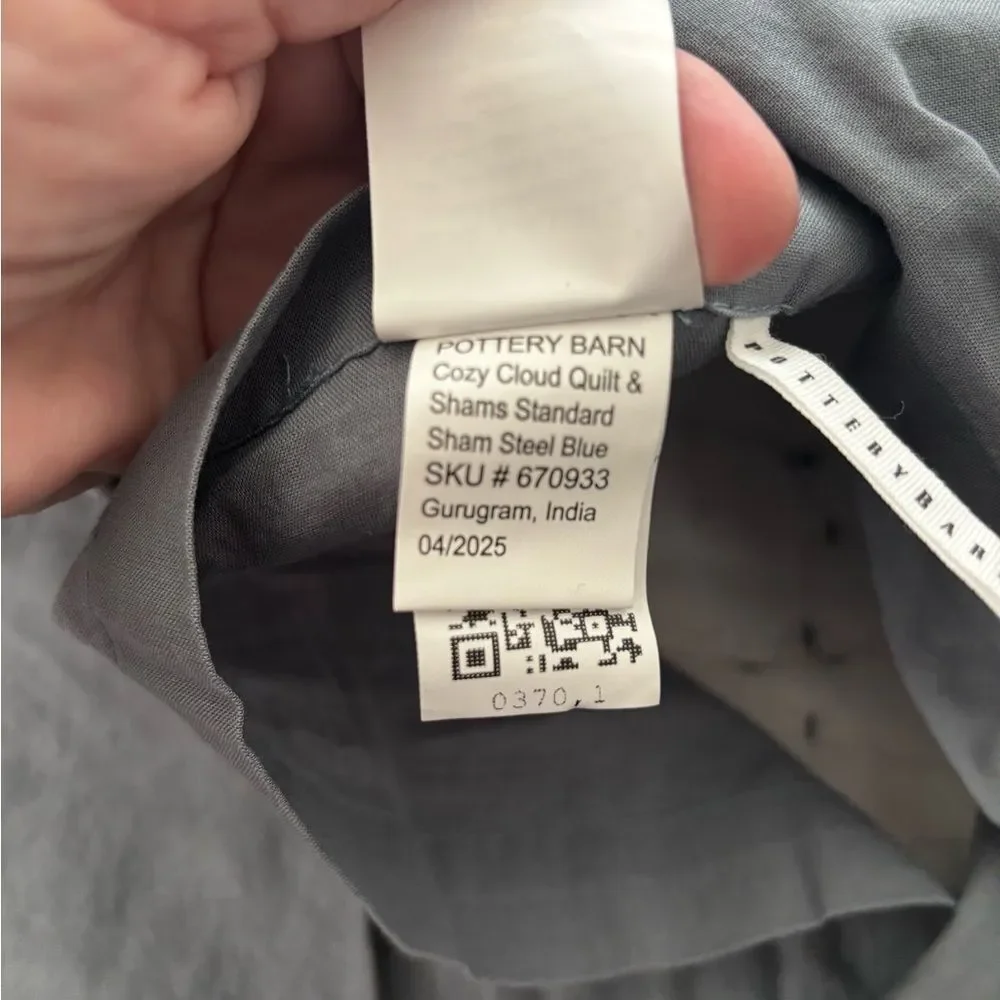 Pottery Barn Cozy Cloud Quilt Steel Blue Standard ShamSham